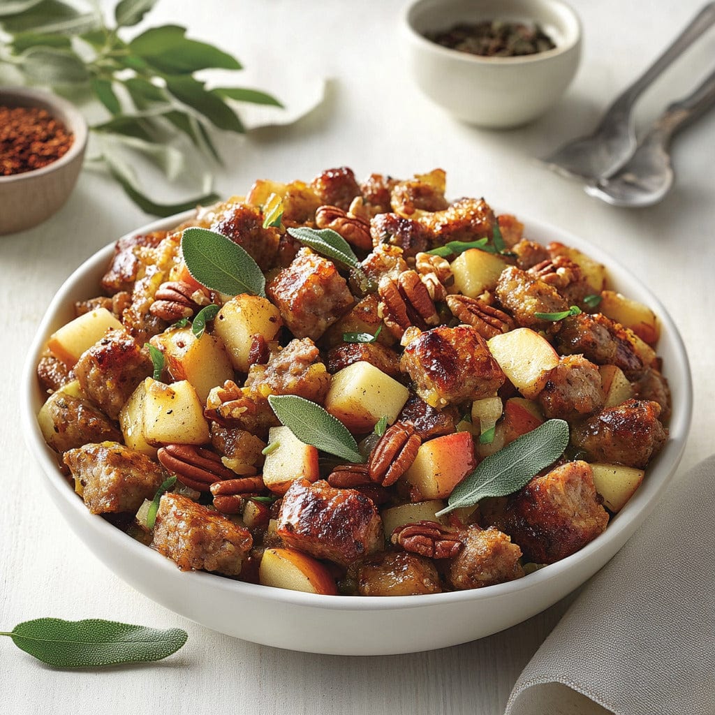 Citrus-Infused Sausage and Apple Stuffing with Pecans Recipe