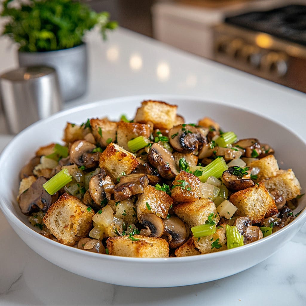 Herb-Infused Mushroom Stuffing with French Bread Recipe easyChef Pro