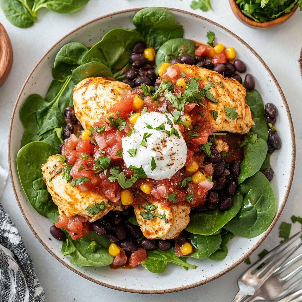 Mexican Fiesta Chicken Bake with Black Bean Salad Recipe