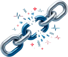 Broken chain links with electric sparks — illustration of disconnected health data