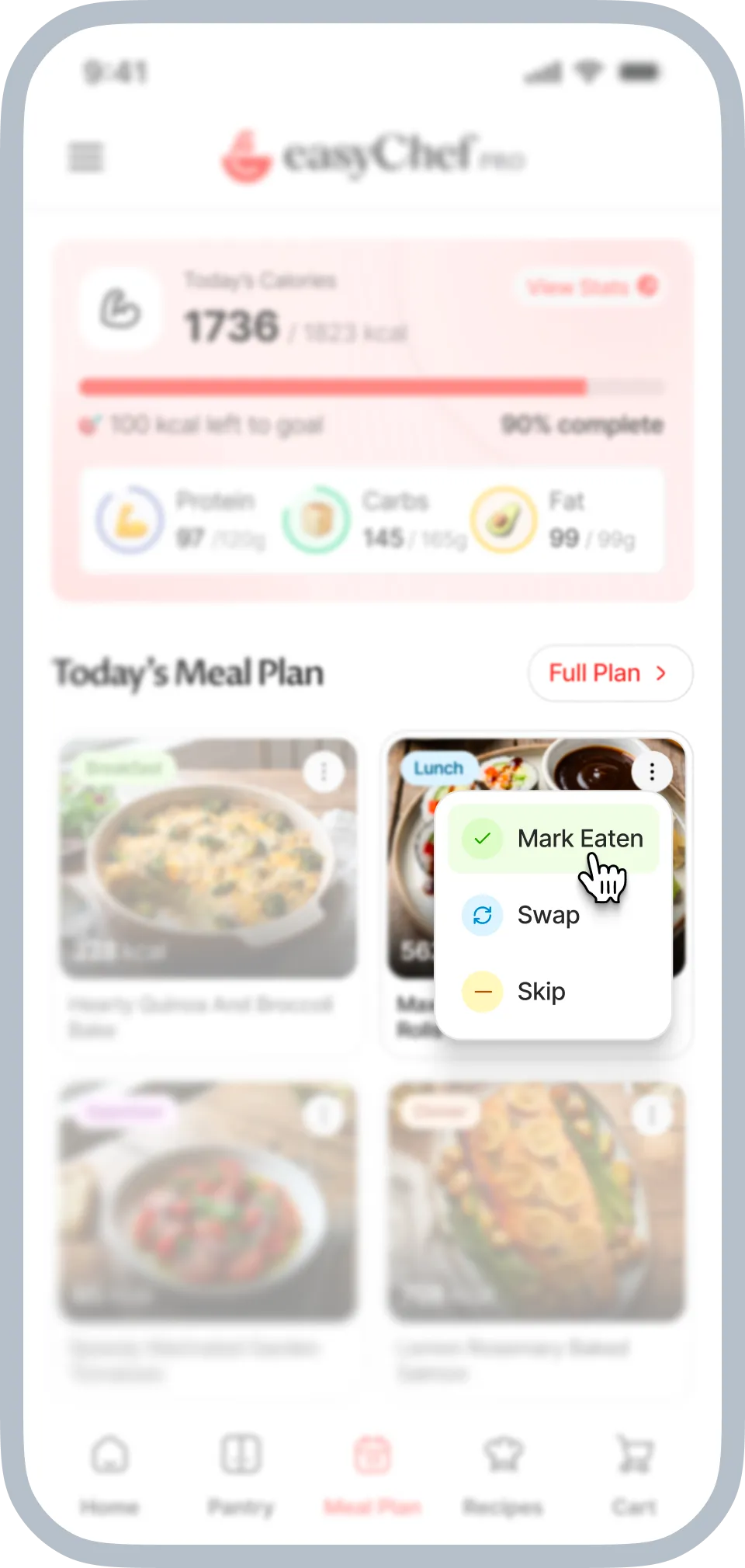 Health history tracking — Missing Items list, Move to Cart, Monk Fruit Sweetener record entry.