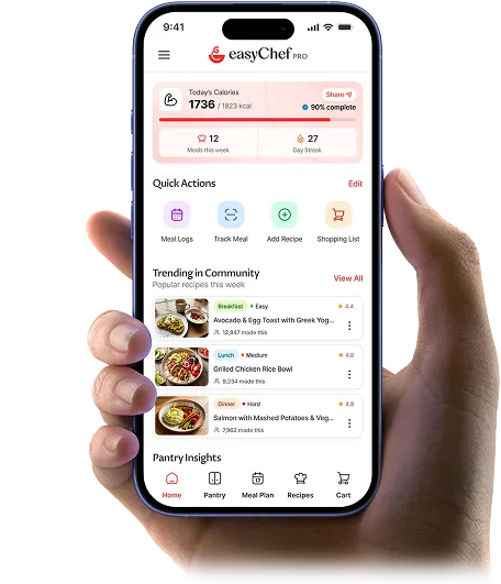 Mobile phone displaying the easyChef Pro app