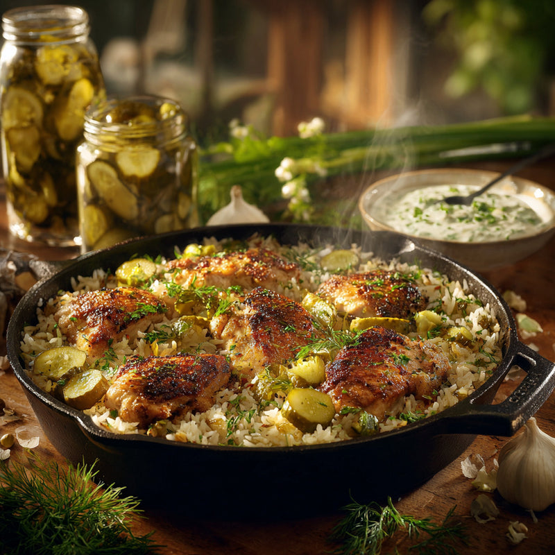 Dill Pickle Chicken and Rice Skillet