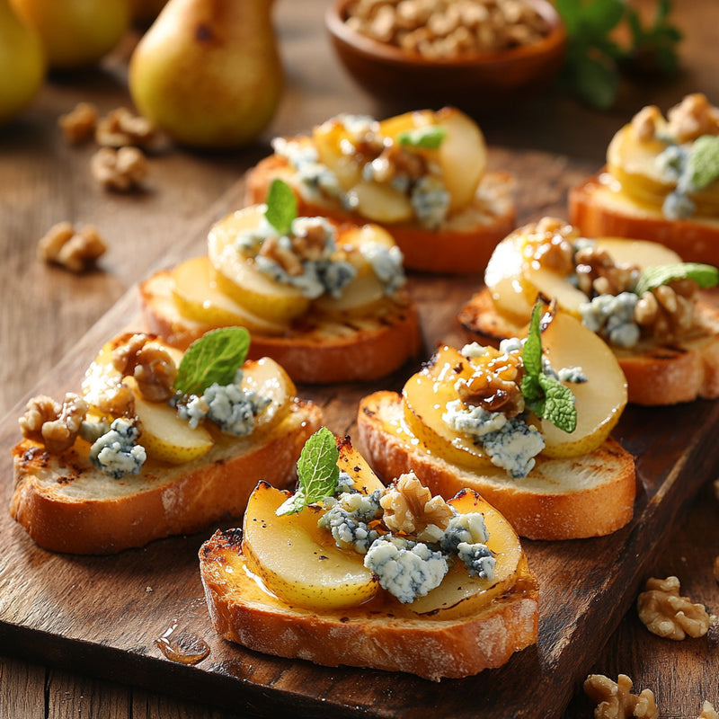 Savory Blue Cheese and Grilled Pear Crostini