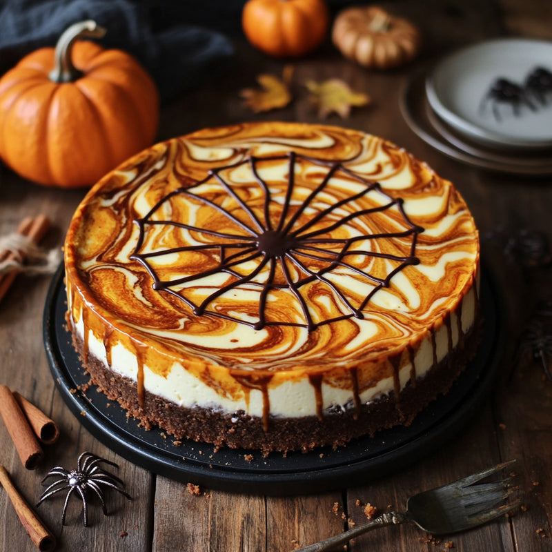 Spooky Spiderweb Pumpkin Cheesecake