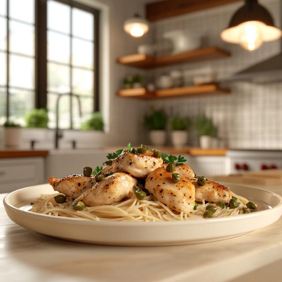 Lemon Garlic Chicken Piccata with Angel Hair Pasta