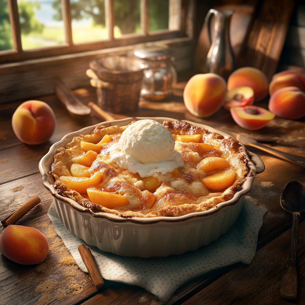 Summer Peach Bliss Cobbler with Buttermilk Ice Cream