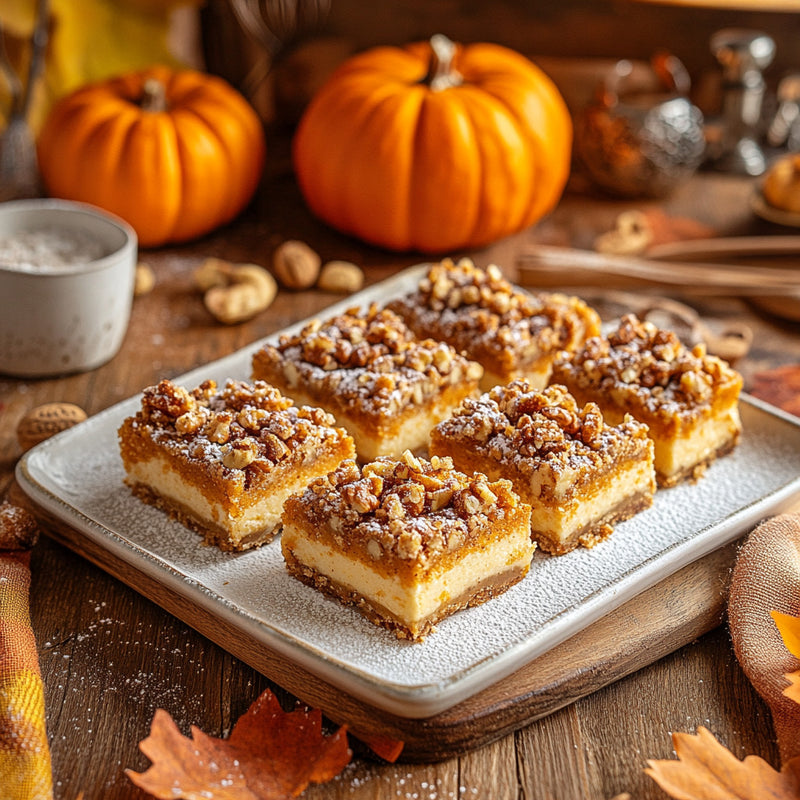 Pumpkin Spice Cheesecake Bars with Nutty Topping