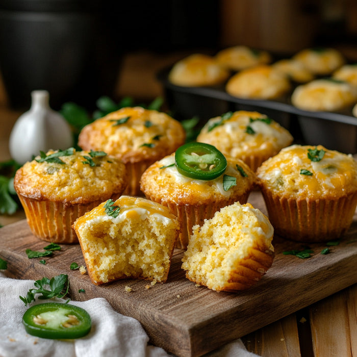 Spicy Cheddar Jalapeño Cornbread Muffins