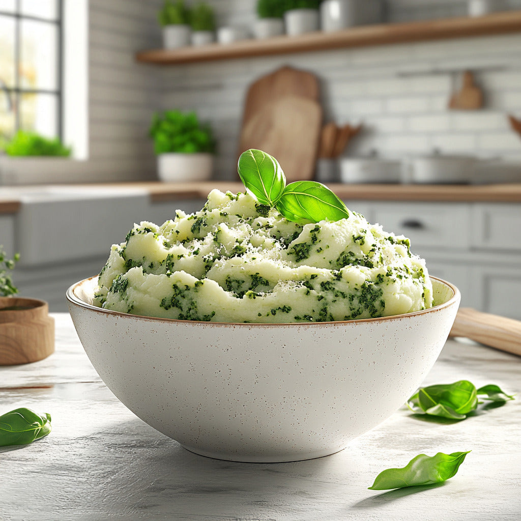 Creamy Spinach Pesto Mashed Potatoes