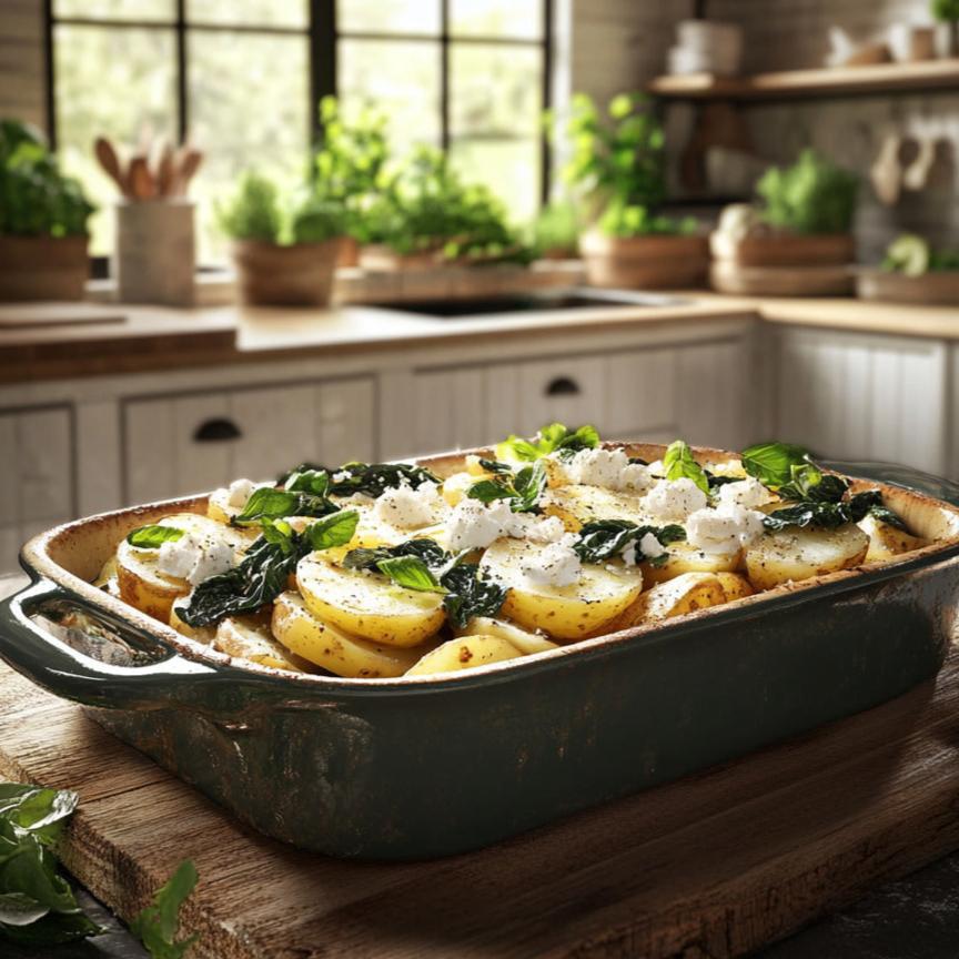 Mediterranean Spinach and Feta Potato Bake