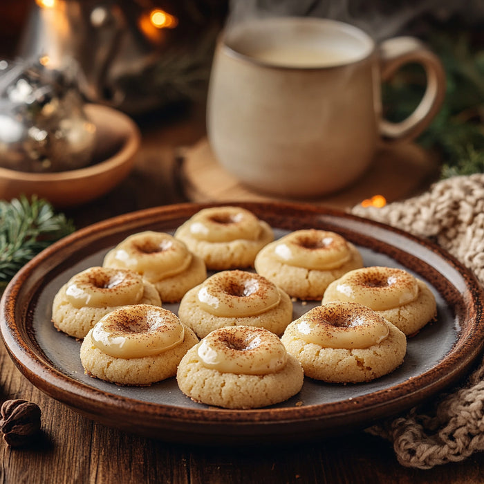 Festive Eggnog Thumbprint Cookies