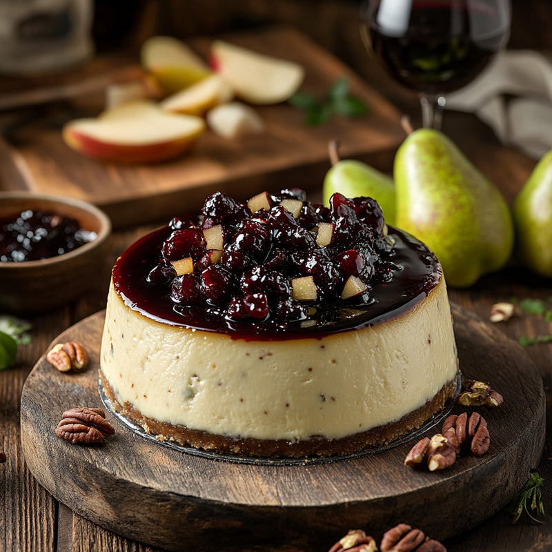 Savory Blue Cheese Cheesecake with Cherry Pear Compote