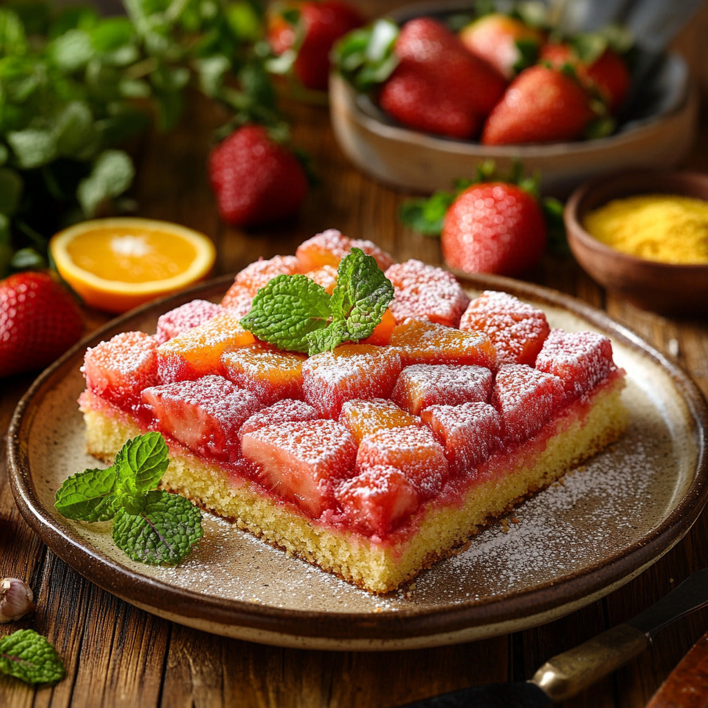 Zesty Strawberry Orange Rhubarb Cake