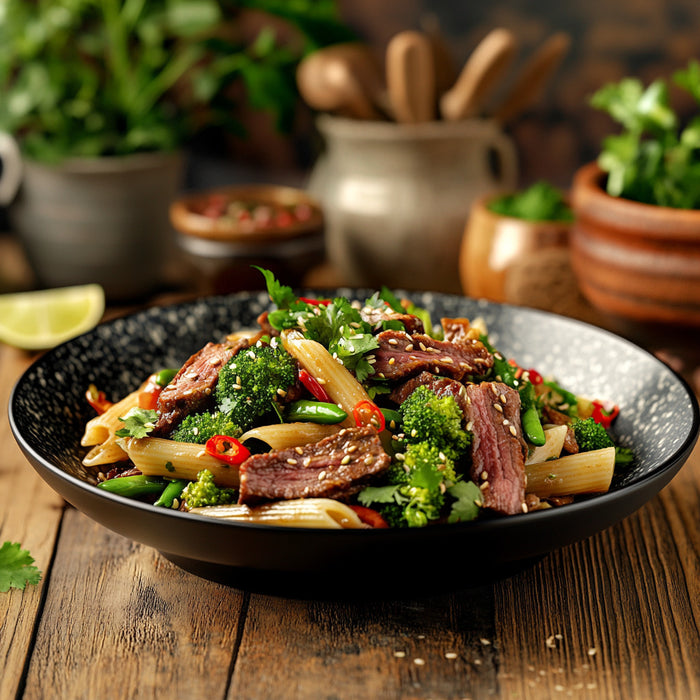 Savory Asian Beef Pasta Salad