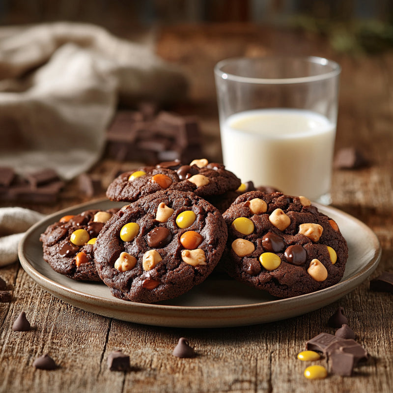 Decadent Double Chocolate Peanut Butter Candy Cookies