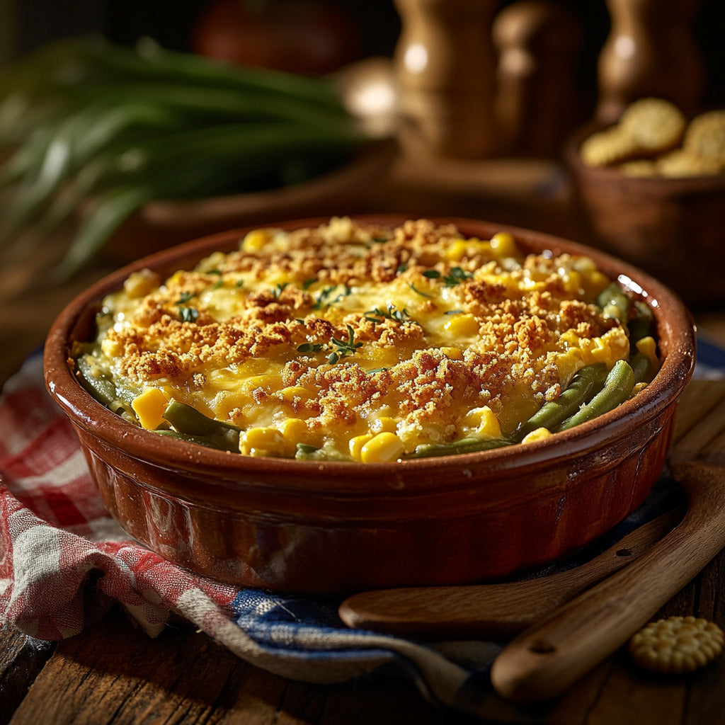 Cheesy Corn & Green Bean Bake