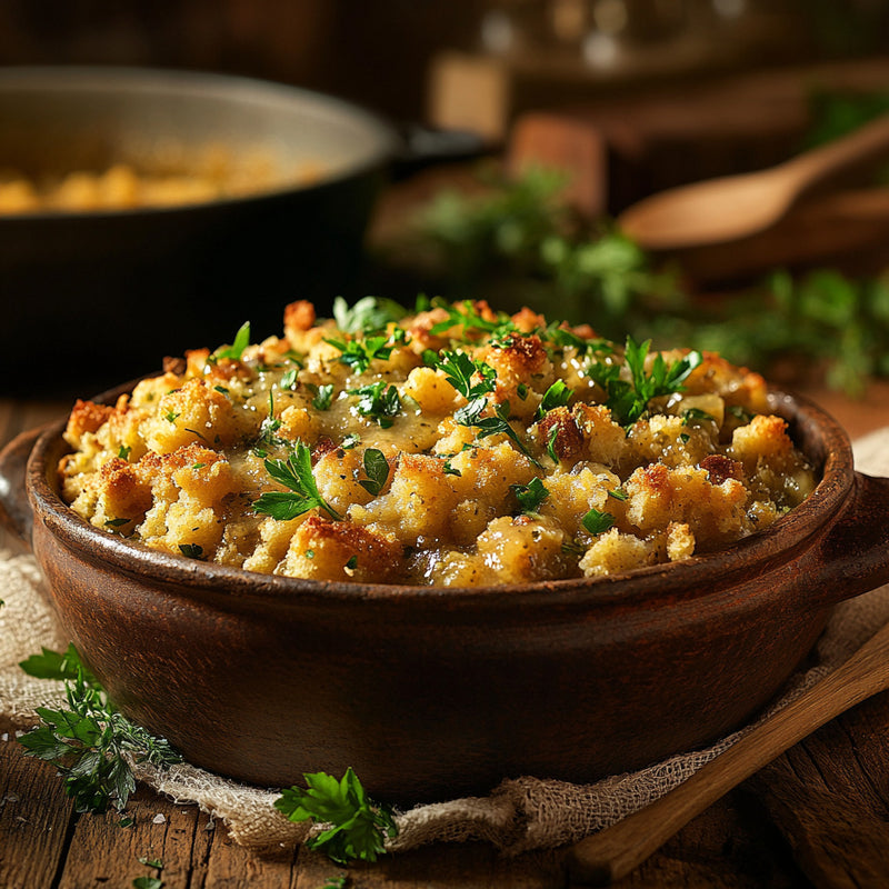 Savory Cornbread Stuffing with Creamy Gravy