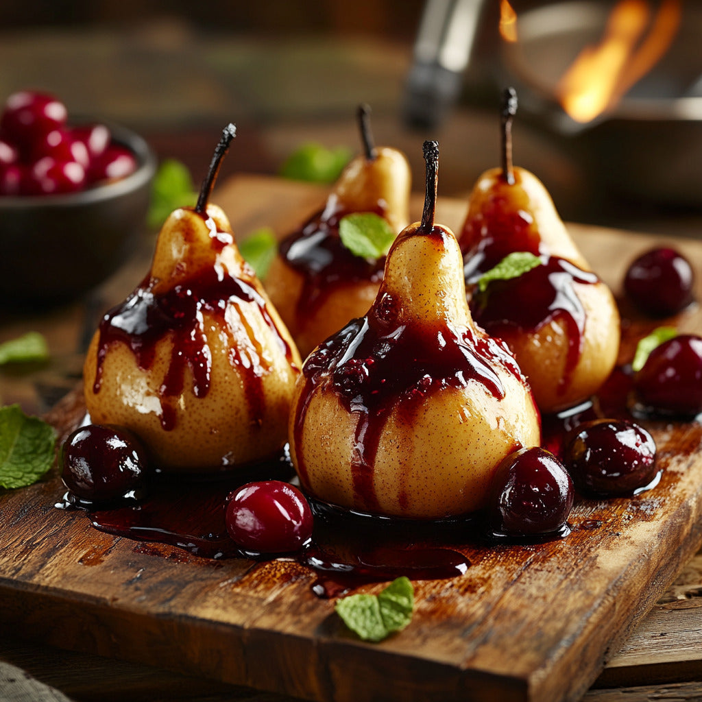 Smoky Charred Pears with Vanilla-Cherry Drizzle