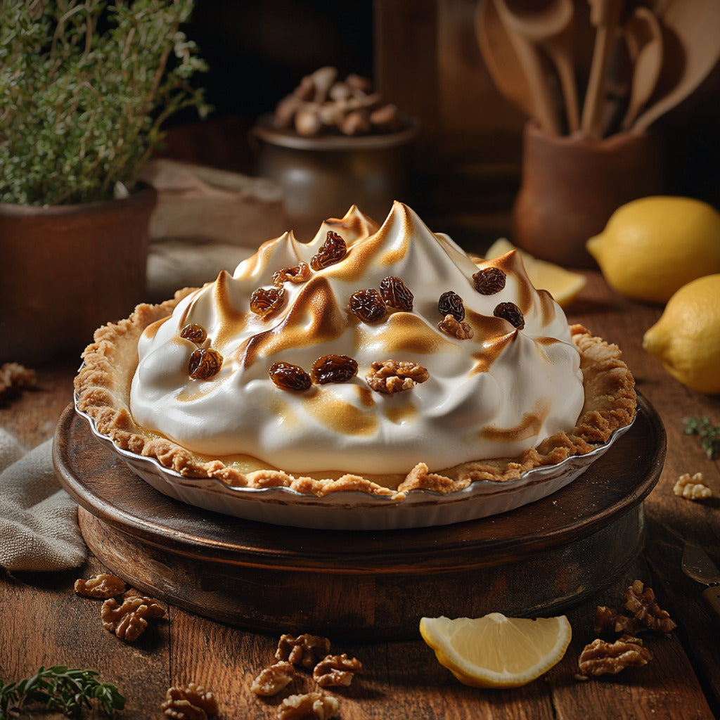 Warm Spiced Raisin Meringue Pie