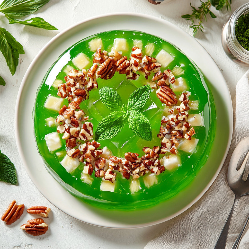 Festive Green Gelatin Salad with Pecans