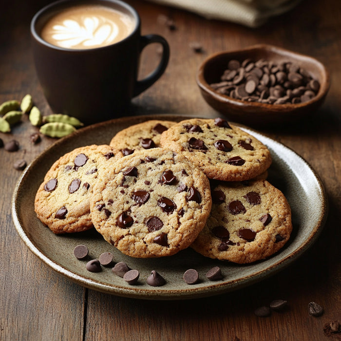 Espresso-Infused Cardamom Chocolate Chip Cookies