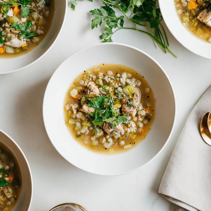 Herb-Infused Chicken and Leek Barley Soup
