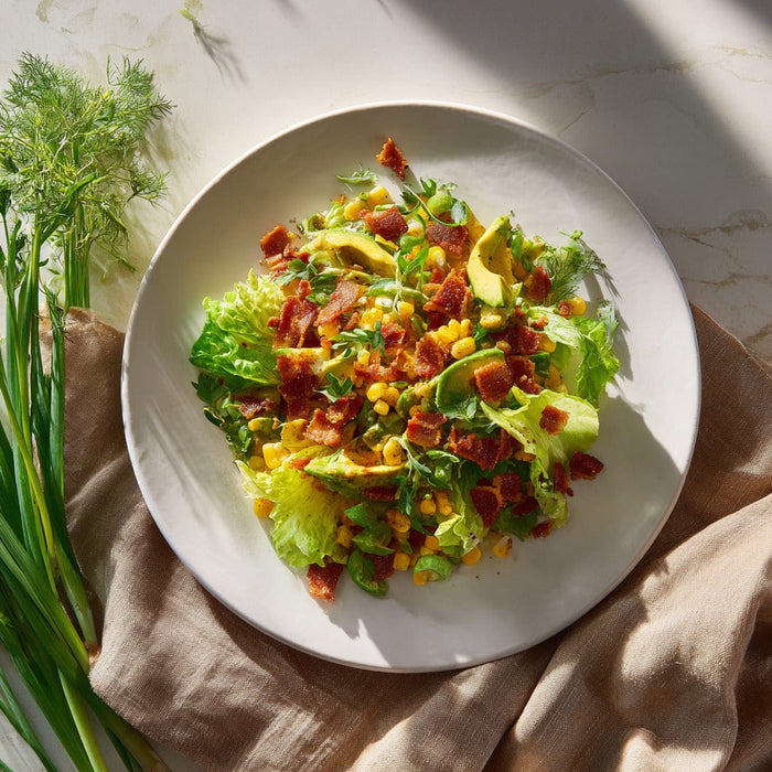easyChef Pro Bacon and Avocado Corn Salad with Honey-Blue Cheese Vinaigrette