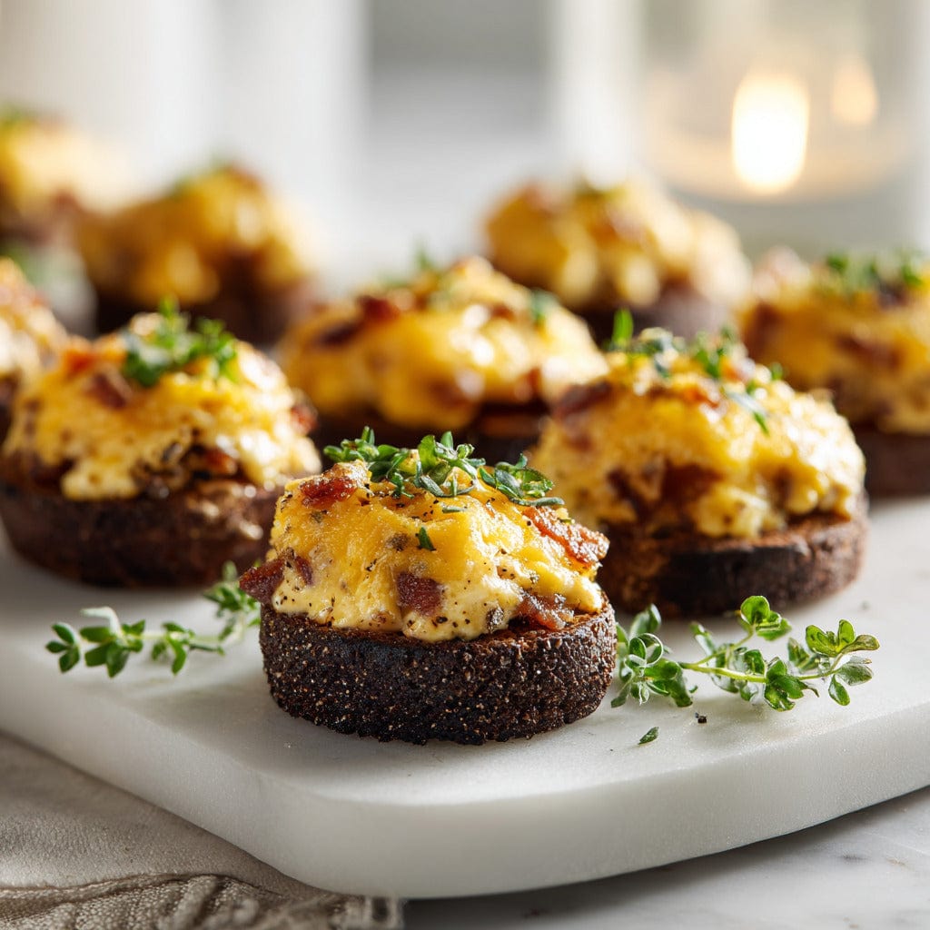 easyChef Pro Bacon Cheddar Bites on Pumpernickel