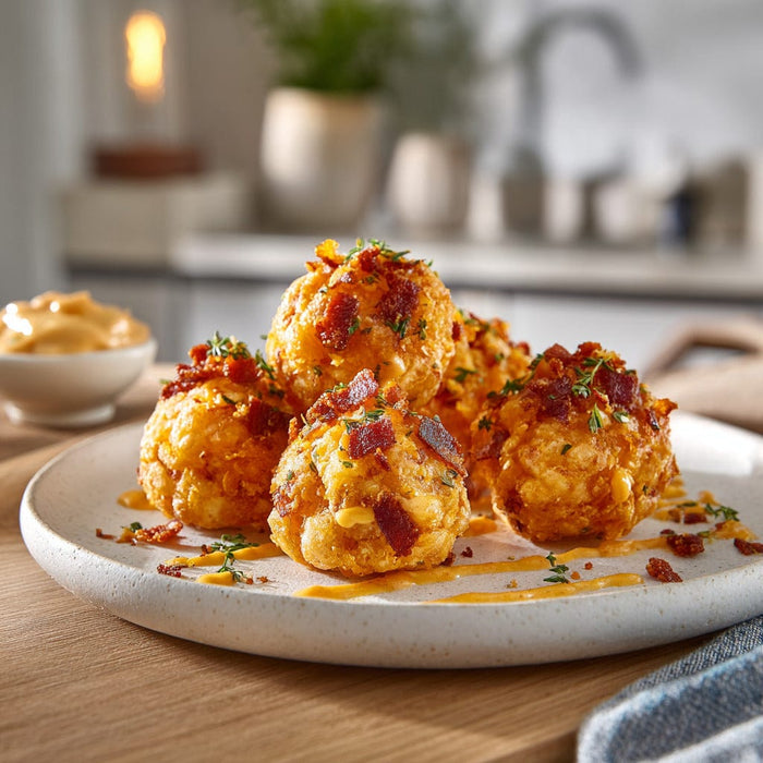 easyChef Pro Bacon Cheddar Puffs with Mustard Mayo Drizzle