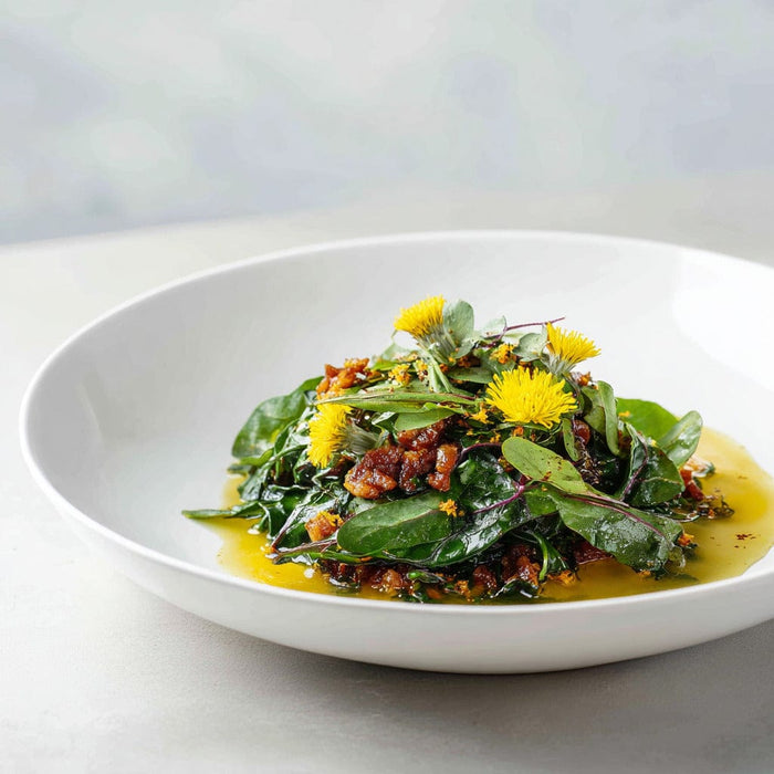 easyChef Pro Bacon-Infused Dandelion Dressing with Cider Vinaigrette