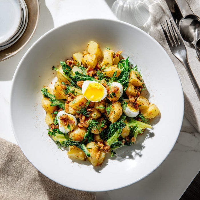 easyChef Pro Bacon-Infused German Potato Salad with Wilted Escarole