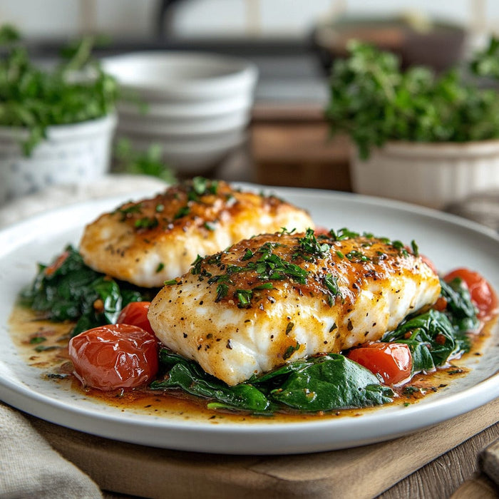 easyChef Pro Baked Haddock with Spinach and Tomatoes