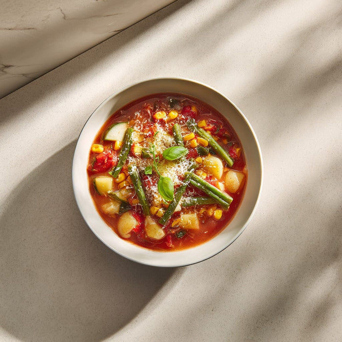 easyChef Pro Basil-Infused Vegetable Soup with Parmesan Tomato Sauce