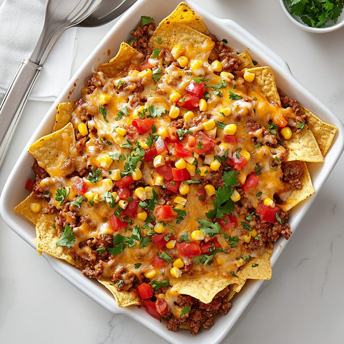 easyChef Pro BBQ Cheddar Beef Nachos with Corn and Tomatoes