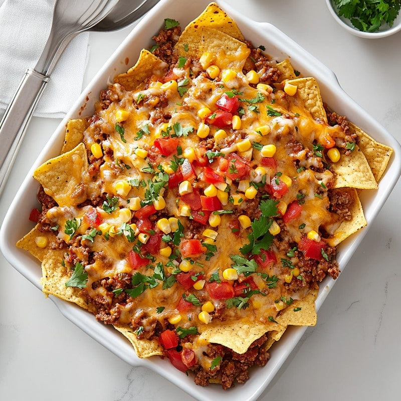 easyChef Pro BBQ Cheddar Beef Nachos with Corn and Tomatoes