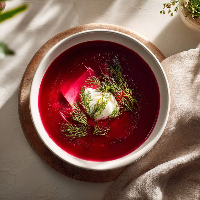 easyChef Pro Beet and Tofu Borscht with Swiss Chard
