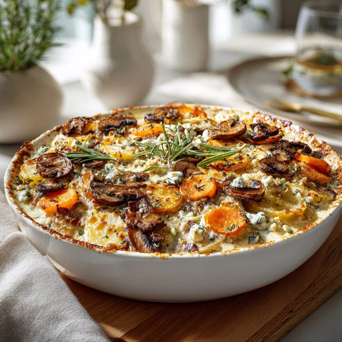 easyChef Pro Blue Cheese & Turnip Gratin with Herb-Infused Cream