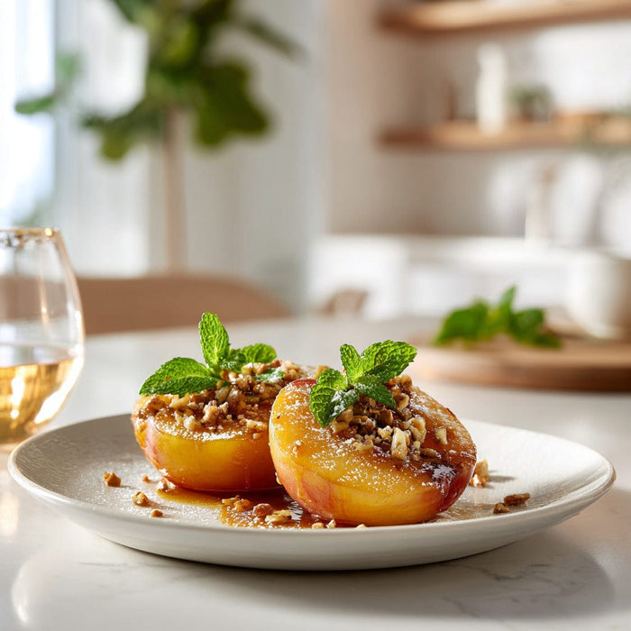 easyChef Pro Brandy-Infused Baked Peaches with Fig and Pine Nut Filling