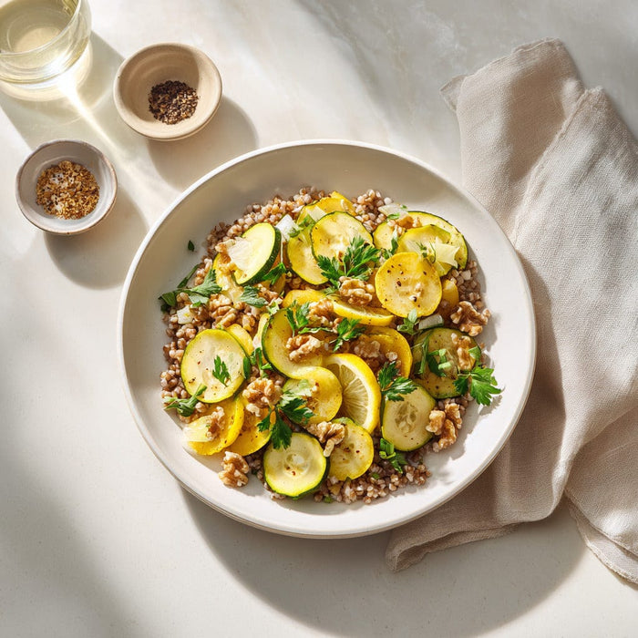 easyChef Pro Bright Lemon Buckwheat Salad with Crunchy Walnuts and Summer Squash