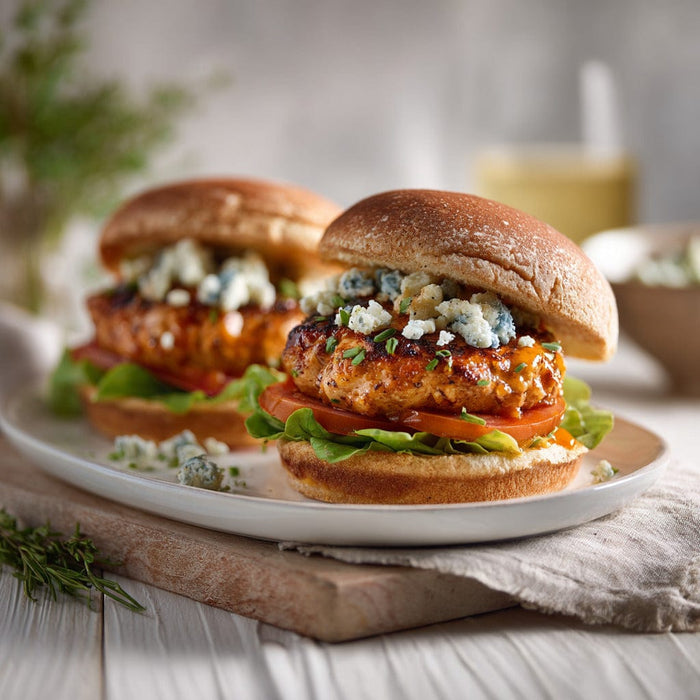 easyChef Pro Buffalo Blue Cheese Chicken Burgers with Toasted Buns