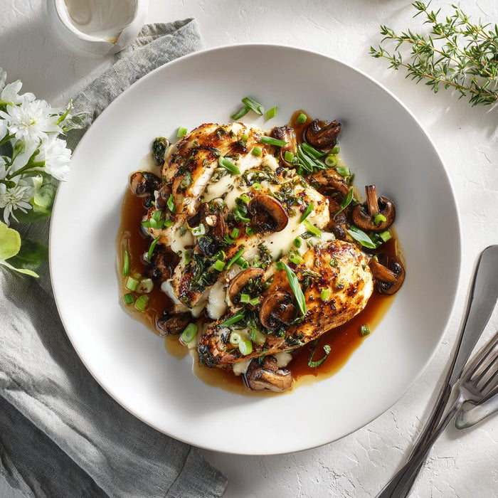 easyChef Pro Cajun Baked Chicken with Swiss and Mushrooms