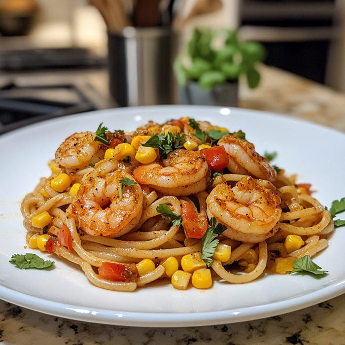 easyChef Pro Cajun Shrimp Linguine with Sweet Corn Medley
