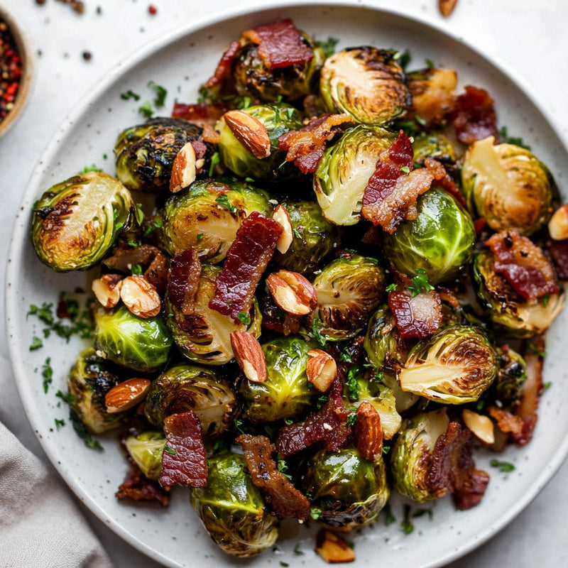 easyChef Pro Caramelized Brussels Sprouts with Crispy Bacon and Toasted Almonds