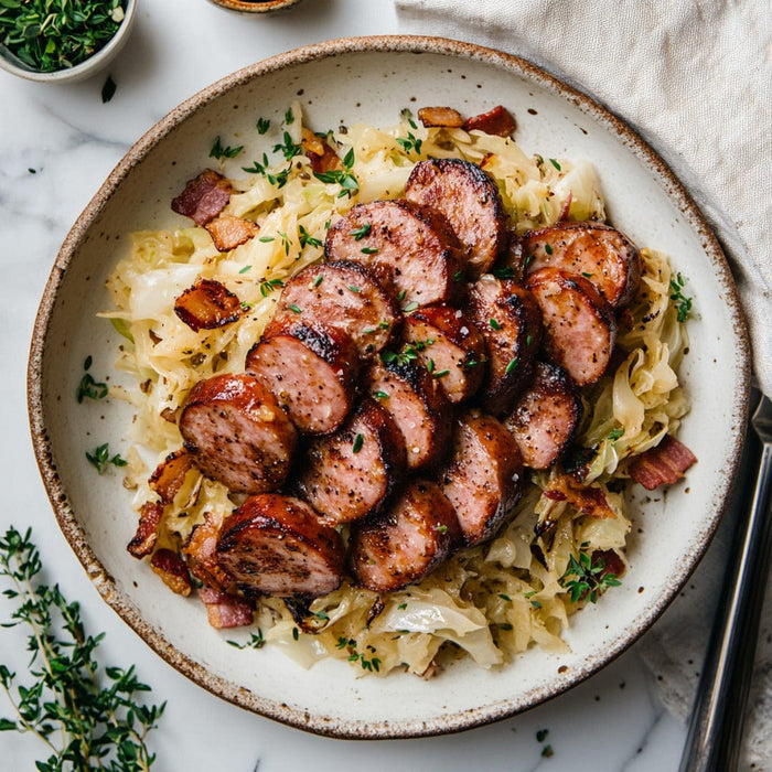 easyChef Pro Caraway-Infused Kielbasa with Braised Cabbage