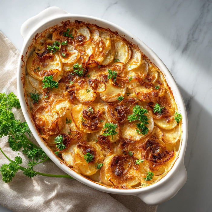 easyChef Pro Cheddar and Caramelized Onion Au Gratin Potatoes