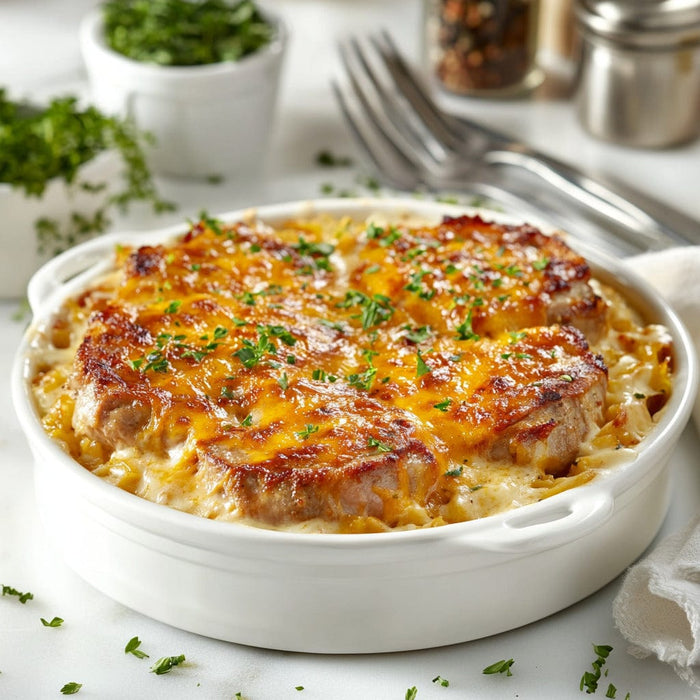 easyChef Pro Cheddar Pork Chop Casserole with Hash Browns