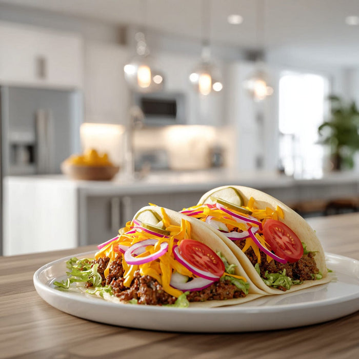 easyChef Pro Cheeseburger Soft Tacos with Sharp Cheddar and Dill Pickles