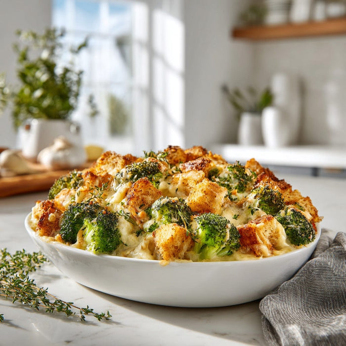 easyChef Pro Cheesy Broccoli Casserole with Herb Crouton Crunch