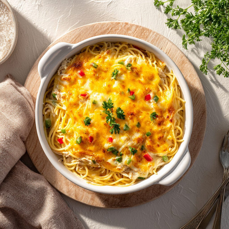 easyChef Pro Cheesy Chicken Spaghetti Bake with Pimento and White Wine